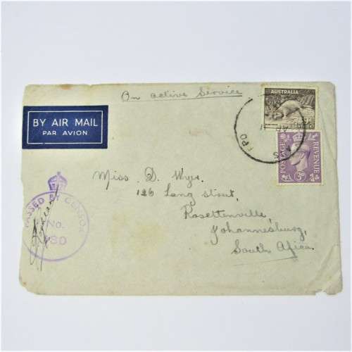 Australia Australian Airmail cover with combination stamps used in Australia with censor for